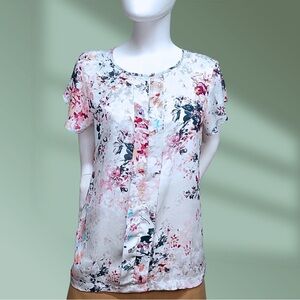 Liz Claiborne Women's Colorful Floral Top Blouse Great for Layering Sz Large